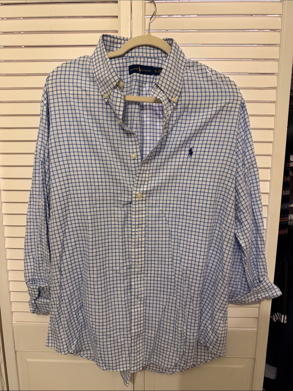 Ralph Lauren White and Blue Windowpane Button-Down Shirt
